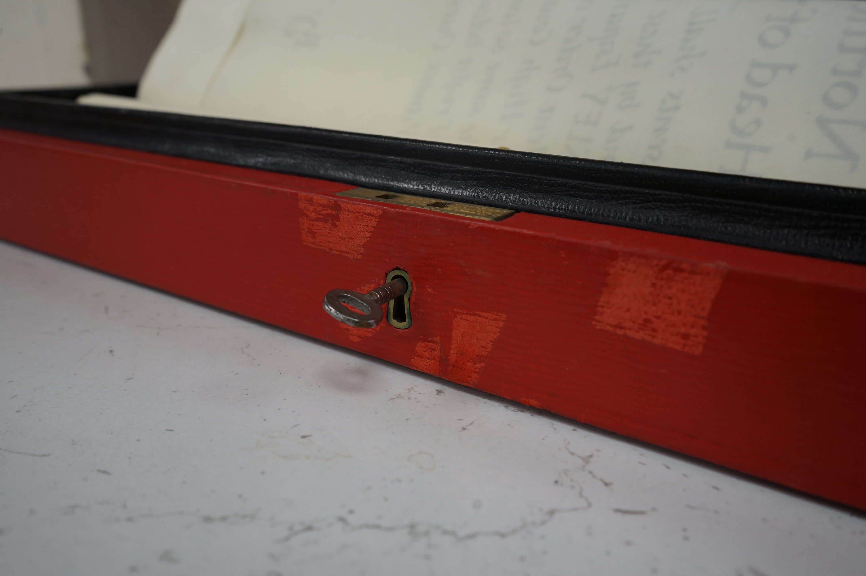 An ERII parchment and large seal in Barrow Hepburn & Gale Ltd. red leather case, 56cm. Condition - fair